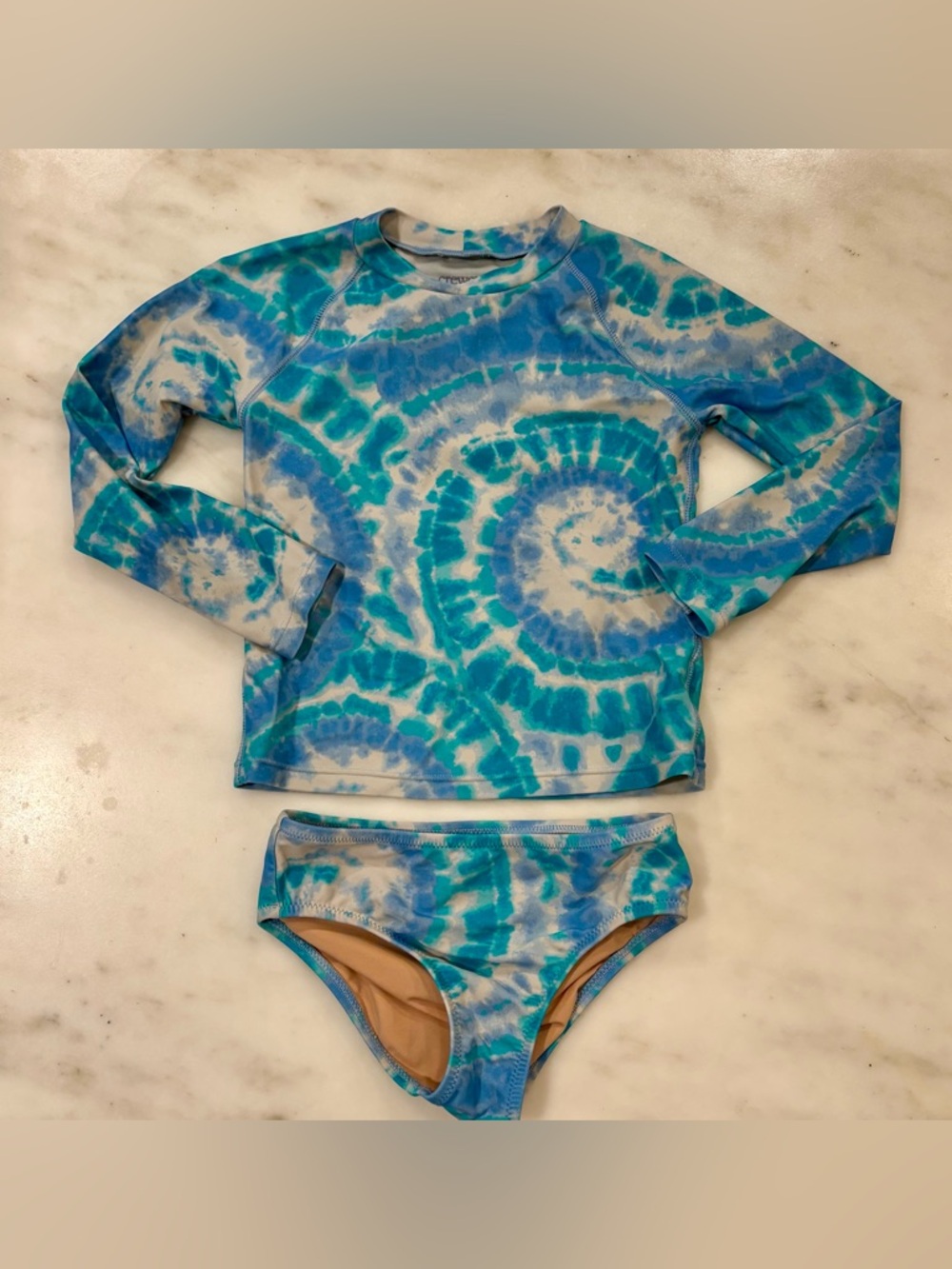 Crewcuts Blue & Teal Tie-Dye Long-Sleeve Rashguard Set